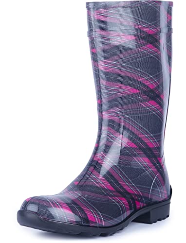 Ladeheid Damen Gummistiefel 100% Wasserdticht Regenstiefel Damen LA-967 (Violett/Kariert, 36 EU) von Ladeheid