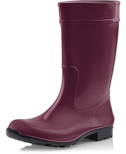 Ladeheid Damen Gummistiefel 100% Wasserdticht Regenstiefel Damen LA-967 (Weinrot/Schwarz, 36 EU) von Ladeheid