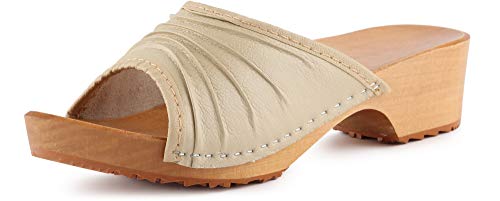 Ladeheid Damen Holzschuhe Leder Clogs Holz Sohle Holzclogs LAFA042 (Creme, 35 EU) von Ladeheid