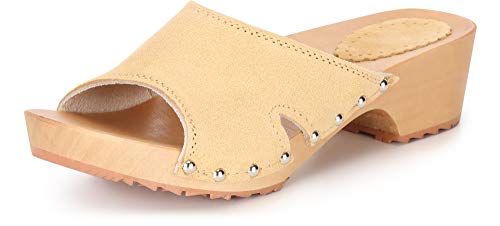 Ladeheid Damen Holzschuhe Leder Clogs Holz Sohle Holzclogs LAFA084 (Beige, 35 EU) von Ladeheid