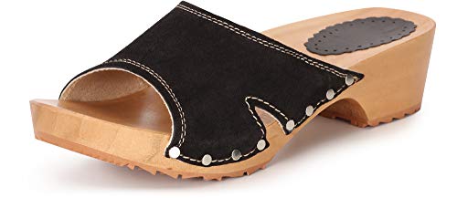 Ladeheid Damen Holzschuhe Leder Clogs Holz Sohle Holzclogs LAFA085 (Schwarz, 35 EU) von Ladeheid