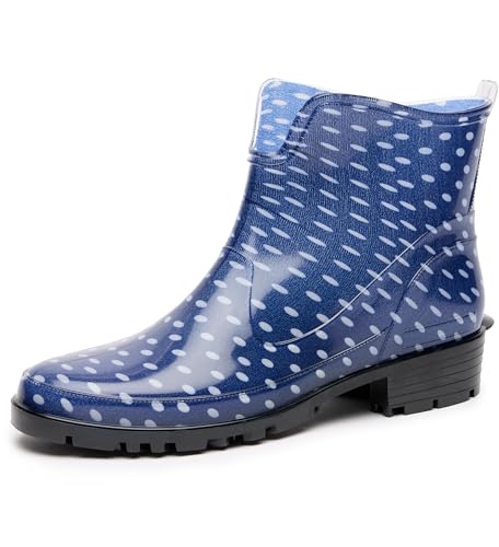 Ladeheid Gummistiefel Damen Kurz Wasserdicht Damenschuhe Elegant und Bequem LA-930 (Dunkelblau/Dots, 36 EU) von Ladeheid