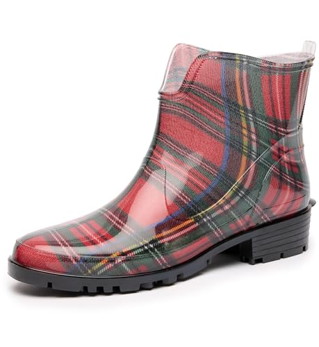 Ladeheid Gummistiefel Damen Kurz Wasserdicht Damenschuhe Elegant und Bequem LA-930 (Rot/Kariert, 36 EU) von Ladeheid