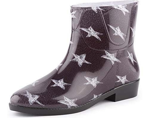 Ladeheid Kurze Gummistiefel Damen Elegant Regenstiefel Damen mit Muster LAZT201802 (Schwarze/Weiße Sterne 101M, 37 EU) von Ladeheid