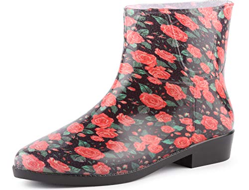 Ladeheid Damen Kurze Gummistiefel Stiefeletten bunt Regenschuhe wasserfest mit Muster LAZT201802 (Rosen 105M, 41 EU) von Ladeheid