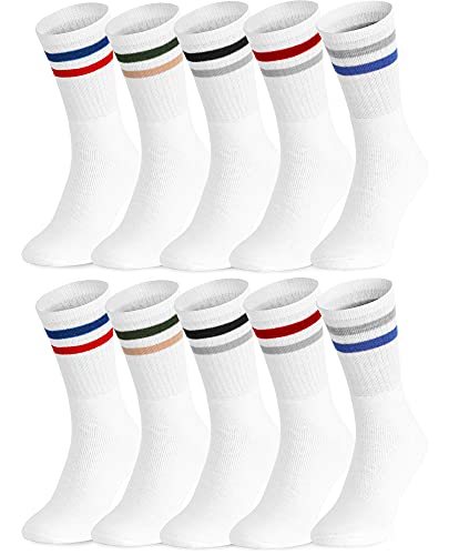 Ladeheid Damen und Herren 5er 10er 20er 30er Pack Socken aus Baumwolle AT007 (Weiß Mehrfarbenstreifen (10 Pack), 47-50) von Ladeheid
