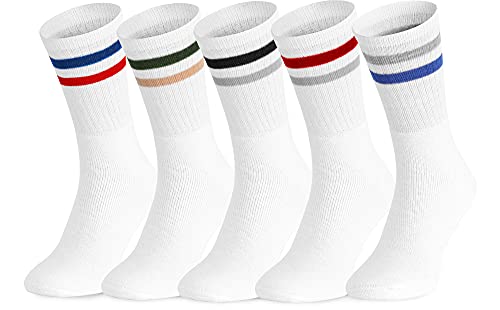 Ladeheid Damen und Herren 5er 10er 20er 30er Pack Socken aus Baumwolle AT007 (Weiß Mehrfarbenstreifen (5 Pack), 39-42) von Ladeheid