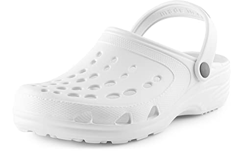 Ladeheid Damen und Herren leichte Eva Clogs mit Fersenriemen Gartenclogs Gartenschuhe Freetime (Weiß, 38/39 EU) von Ladeheid