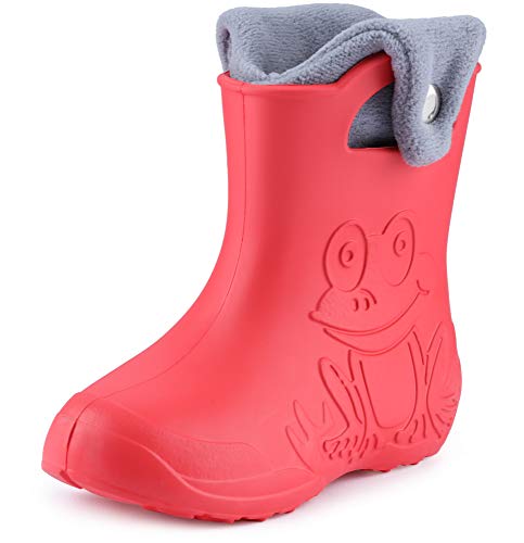 Ladeheid EVA Kinder Jungen Mädchen Gummistiefel Regenschuhe gefüttert Regenstiefel Gummischuhe LA-CA-04 (Koralle/Grau, 34/35 EU) von Ladeheid