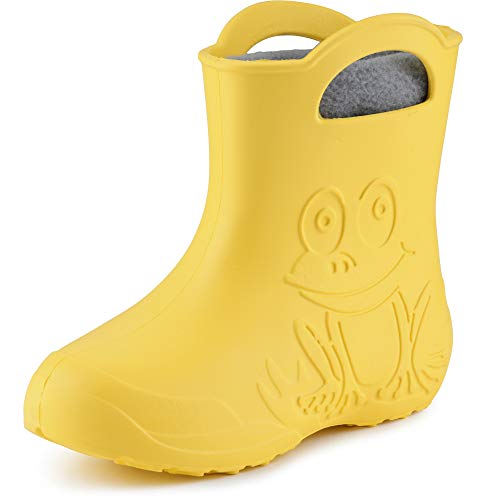 Ladeheid Eva Kinder Jungen Mädchen Gummistiefel Regenschuhe gefüttert LA-CA-03 (Gelb/Grau, 28/29 EU) von Ladeheid