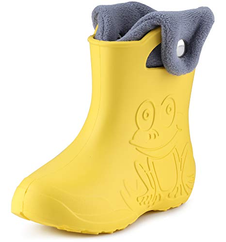 Ladeheid Eva Kinder Jungen Mädchen Gummistiefel Regenschuhe gefüttert Regenstiefel Gummischuhe LA-CA-04 (Gelb/Grau, 32/33 EU) von Ladeheid