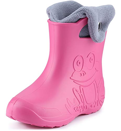 Ladeheid Eva Kinder Jungen Mädchen Gummistiefel Regenschuhe gefüttert Regenstiefel Gummischuhe LA-CA-04 (Rosa/Grau, 32/33 EU) von Ladeheid