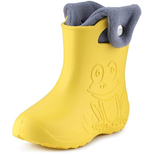 Ladeheid EVA Kinder Jungen Mädchen Gummistiefel Regenschuhe gefüttert Regenstiefel Gummischuhe LA-CA-04 (Gelb/Grau, 22/23 EU) von Ladeheid