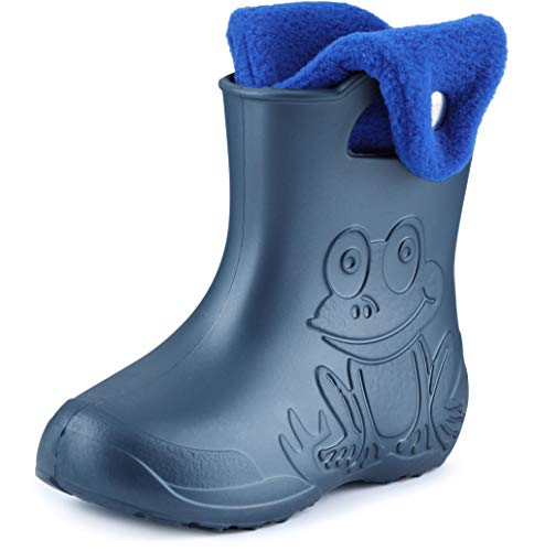 Ladeheid Eva Kinder Jungen Mädchen Gummistiefel Regenschuhe gefüttert Regenstiefel Gummischuhe LA-CA-04 (Metallisches Blau/Marineblau-2, 22/23 EU) von Ladeheid