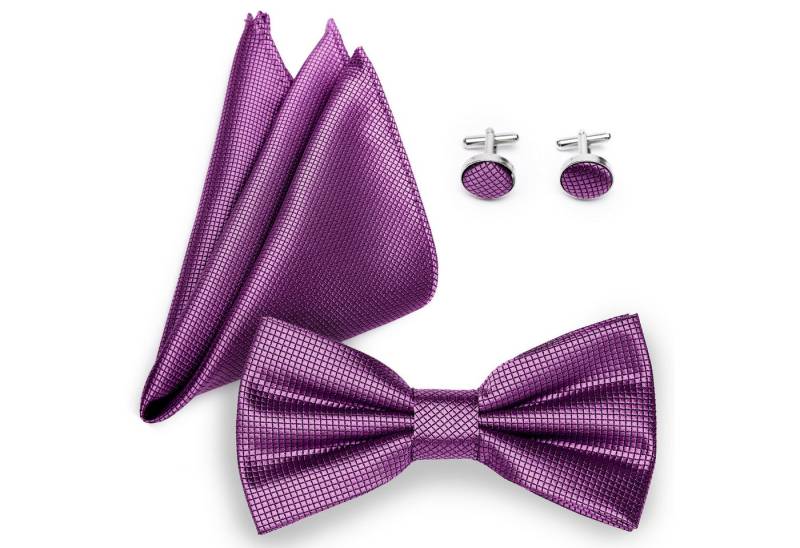 Ladeheid Fliege Einstecktuch Set Herren inkl. Manschettenknöpfe SETBHC 12cmx6cm von Ladeheid