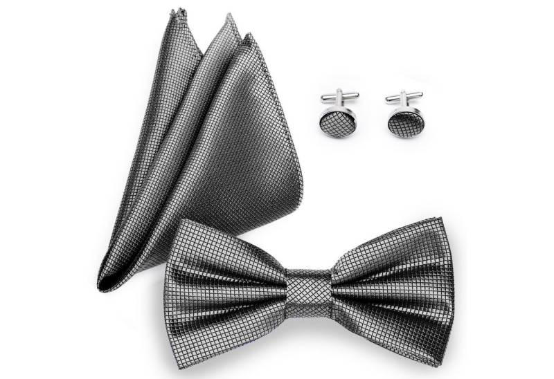 Ladeheid Fliege Einstecktuch Set Herren inkl. Manschettenknöpfe SETBHC 12cmx6cm von Ladeheid