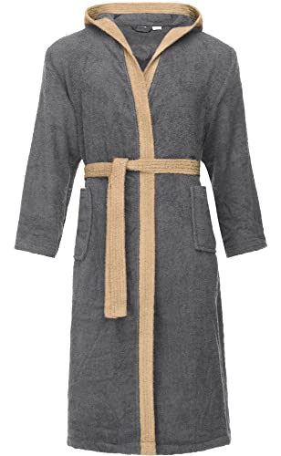 Ladeheid Herren Frottee Bademantel aus 100% Baumwolle LA40-190 (Dunkelgrau-12/Beige-8, XL) von Ladeheid