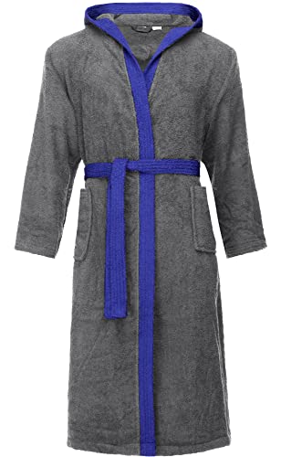 Ladeheid Herren Frottee Bademantel aus 100% Baumwolle LA40-190 (Dunkelgrau-12/Blau-28, XL) von Ladeheid