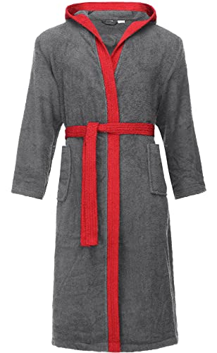 Ladeheid Herren Frottee Bademantel aus 100% Baumwolle LA40-190 (Dunkelgrau-12/Rot-26, XL) von Ladeheid