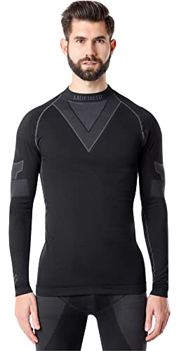 Ladeheid Thermounterwäsche Herren Funktionsunterwäsche Langarm Shirt Thermo Unterhemd LAGI001 (Schwarz/Graphite, XL) von Ladeheid