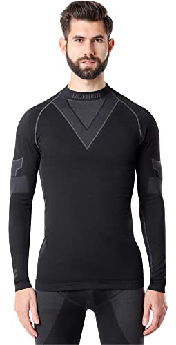 Ladeheid Thermounterwäsche Herren Funktionsunterwäsche Langarm Shirt Thermo Unterhemd LAGI001 (Schwarz/Graphite, XXL) von Ladeheid