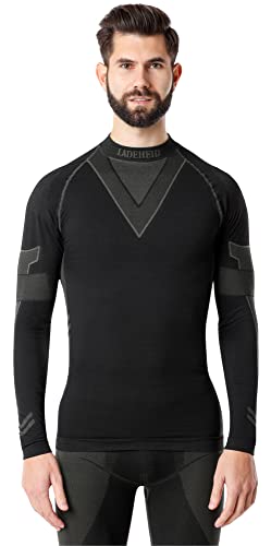 Ladeheid Thermounterwäsche Herren Funktionsunterwäsche Langarm Shirt Thermo Unterhemd LAGI001 (Schwarz/Khaki, L) von Ladeheid