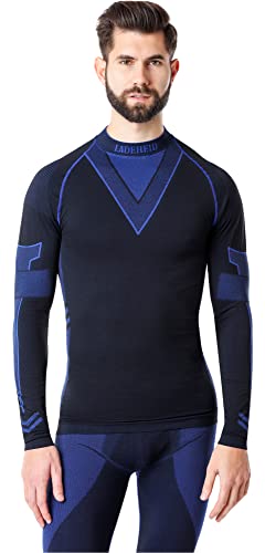 Ladeheid Thermounterwäsche Herren Funktionsunterwäsche Langarm Shirt Thermo Unterhemd LAGI001 (Schwarz/Marineblau, XL) von Ladeheid