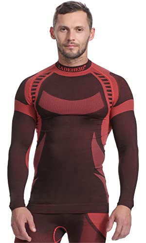 Ladeheid Herren Funktionsunterwäsche Langarm Shirt Thermoaktiv (Schwarz/Rot, XL) von Ladeheid