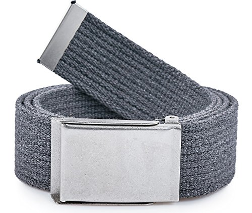 Ladeheid Gürtel Herren Verstellbarer Stoffgürtel aus Baumwolle Gürtel ohne Löcher für Männer Geeignet für Arbeit, Reisen oder Männergeschenke P10 (Dunkelgrau-Silber, 120 cm (Gesamtlänge 130 cm)) von Ladeheid