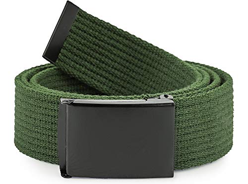 Ladeheid Gürtel Herren Verstellbarer Stoffgürtel aus Baumwolle Gürtel ohne Löcher für Männer Geeignet für Arbeit, Reisen oder Männergeschenke P10 (Khaki-Schwarz, 120 cm (Gesamtlänge 130 cm)) von Ladeheid