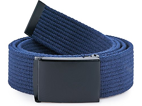 Ladeheid Gürtel Herren Verstellbarer Stoffgürtel aus Baumwolle Gürtel ohne Löcher für Männer Geeignet für Arbeit, Reisen oder Männergeschenke P10 (Navyblau-Schwarz, 120 cm (Gesamtlänge 130 cm)) von Ladeheid