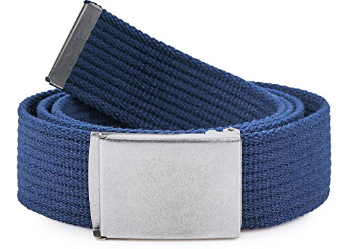 Ladeheid Gürtel Herren Verstellbarer Stoffgürtel aus Baumwolle Gürtel ohne Löcher für Männer Geeignet für Arbeit, Reisen oder Männergeschenke P10 (Navyblau-Silber, 120 cm (Gesamtlänge 130 cm)) von Ladeheid