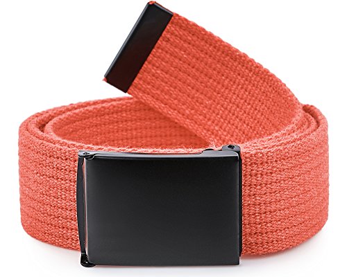 Ladeheid Gürtel Herren Verstellbarer Stoffgürtel aus Baumwolle Gürtel ohne Löcher für Männer Geeignet für Arbeit, Reisen oder Männergeschenke P10 (Orange-Schwarz, 120 cm (Gesamtlänge 130 cm)) von Ladeheid