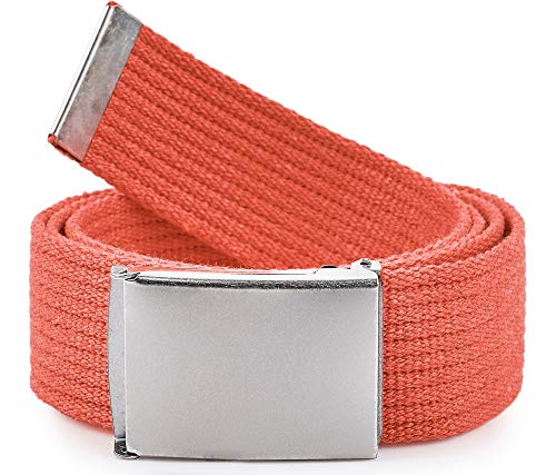 Ladeheid Gürtel Herren Verstellbarer Stoffgürtel aus Baumwolle Gürtel ohne Löcher für Männer Geeignet für Arbeit, Reisen oder Männergeschenke P10 (Orange-Silber, 120 cm (Gesamtlänge 130 cm)) von Ladeheid