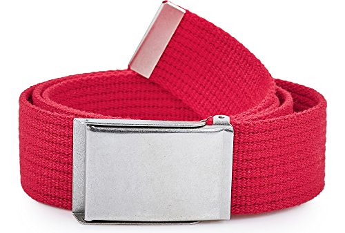 Ladeheid Gürtel Herren Verstellbarer Stoffgürtel aus Baumwolle Gürtel ohne Löcher für Männer Geeignet für Arbeit, Reisen oder Männergeschenke P10 (Rot-Silber, 120 cm (Gesamtlänge 130 cm)) von Ladeheid