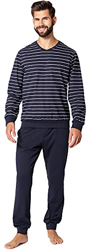 Ladeheid Herren Schlafanzug Zweiteiler Langarm Pyjama lang bunt aus Baumwolle LA40-220 (Marineblau Weiß, XL) von Ladeheid