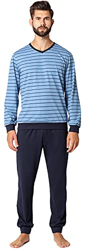 Ladeheid Herren Schlafanzug Zweiteiler Langarm Pyjama lang bunt aus Baumwolle LA40-220 (Ozean Marineblau, S) von Ladeheid