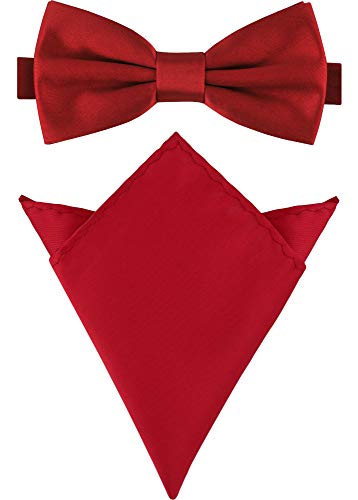 Ladeheid Herren Schmale Fliege & Einstecktuch Set M/P (12cm x 6cm, 22cm x 22cm, Dunkel Rot) von Ladeheid