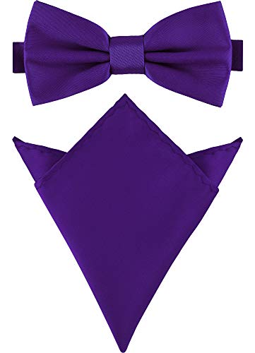 Ladeheid Herren Schmale Fliege & Einstecktuch Set M/P (12cm x 6cm, 22cm x 22cm, Dunkel violett) von Ladeheid