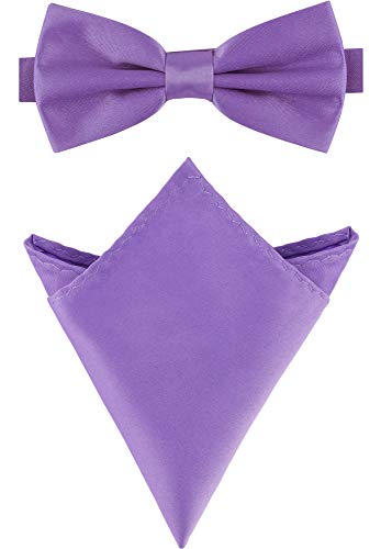 Ladeheid Herren Schmale Fliege & Einstecktuch Set M/P (12cm x 6cm, 22cm x 22cm, Hellviolett) von Ladeheid