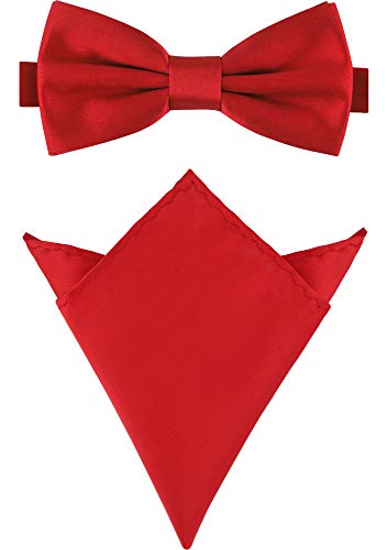 Ladeheid Herren Schmale Fliege & Einstecktuch Set M/P (12cm x 6cm, 22cm x 22cm, Rot) von Ladeheid