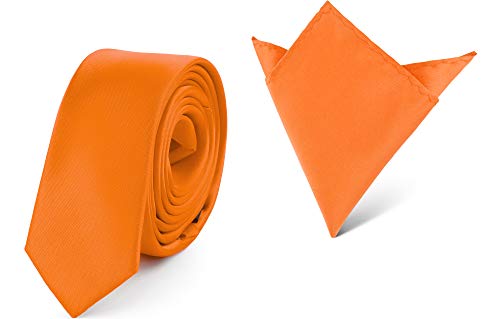 Ladeheid Herren Schmale Krawatte & Einstecktuch Set SP/P (150cm x 5cm, 22cm x 22cm, Orange) von Ladeheid