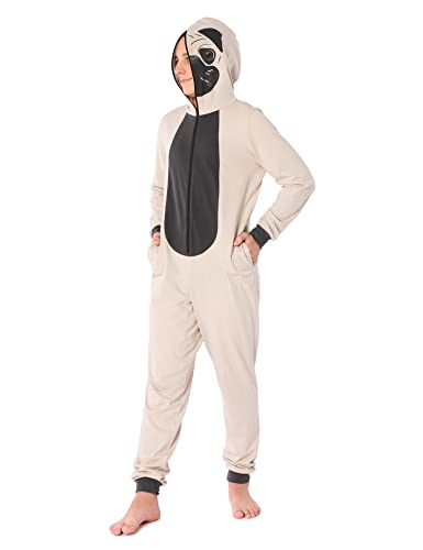 Ladeheid Jungen Teenager Schlafoverall aus Baumwolle Tierkostüm Jumpsuit bunt Tiermotiv Verkleidung Schlafanzug Einteiler mit Kapuze LA40-240 (Beige Mops, 158) von Ladeheid