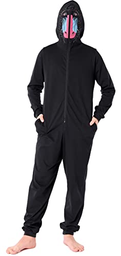 Ladeheid Jungen Teenager Schlafoverall aus Baumwolle Tierkostüm Jumpsuit bunt Tiermotiv Verkleidung Schlafanzug Einteiler mit Kapuze LA40-240 (Schwarz Pavian, 164) von Ladeheid