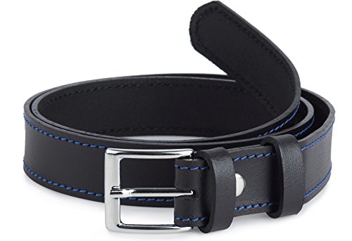 Ladeheid Kinder Gürtel Ledergürtel Mode Accessoire für Kinder Jungen Gürtel mit Schnalle 2,5 cm Breit K1D5 (Schwarz/Blau, 60 cm (Gesamtlänge 79 cm)) von Ladeheid