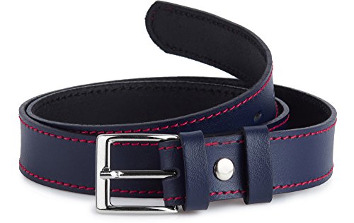 Ladeheid Kinder Gürtel Ledergürtel Mode Accessoire für Kinder Jungen Gürtel mit Schnalle 2,5 cm Breit K1D5 (Navyblau/Rot, 55 cm (Gesamtlänge 74 cm)) von Ladeheid