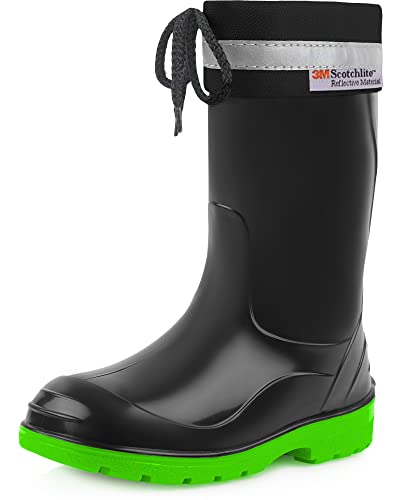 Ladeheid Kinder Gummistiefel mit Stulpe Regenstiefel für Jungen und Mädchen LA-972 (Schwarz/Grün, 21 EU) von Ladeheid