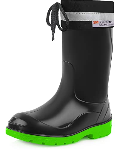 Ladeheid Kinder Gummistiefel mit Stulpe Regenstiefel für Jungen und Mädchen LA-972 (Schwarz/Grün, 25 EU) von Ladeheid