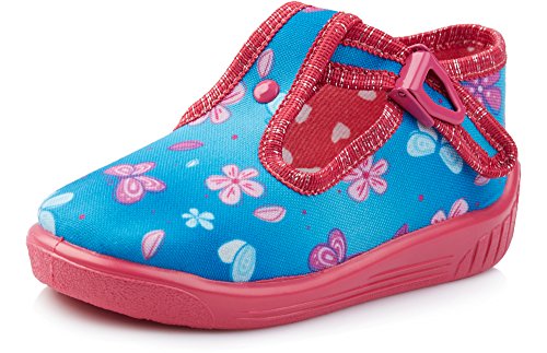 Ladeheid Kinder Hausschuhe LARW001 (Blau Rosa/Blumen, 18 EU) von Ladeheid