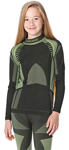 Ladeheid Kinder Mädchen Jungen Thermoaktives Langarm Shirt LASS0008 (Schwarz/Grün, 158-164) von Ladeheid